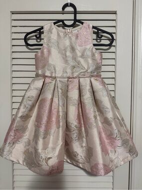 Girls Collection Juniors Floral Jacquard Special Occasion Dress Pink Gold 4/5 y